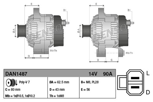 Denso dan1487 alternator for - denso,
